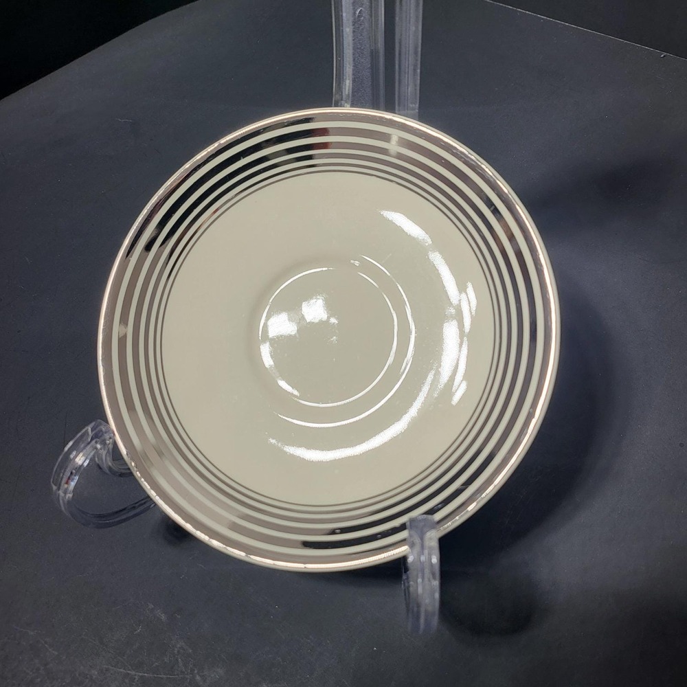 VTG Taylor Smith Taylor Saucer Ivory Silver Bands‎ Art Deco TST 3491 6in